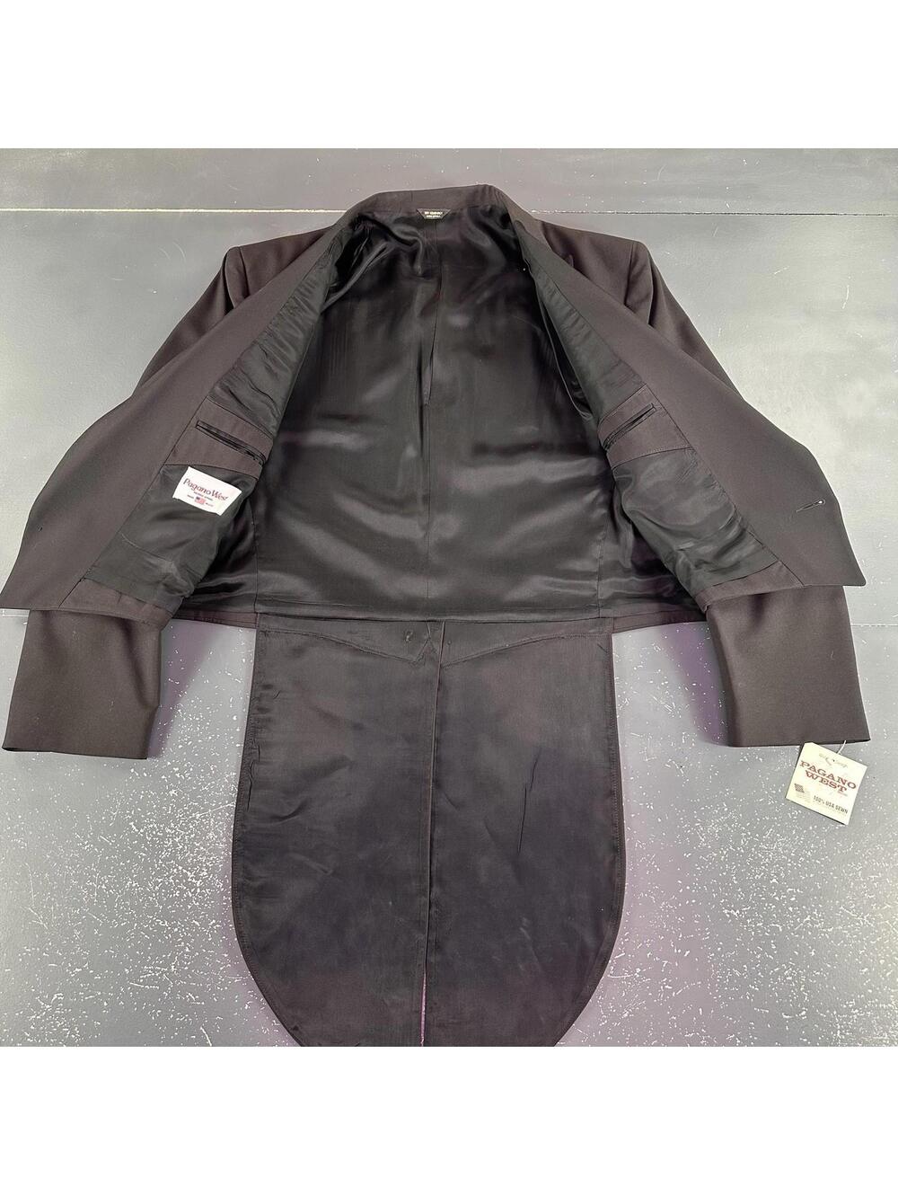 VTG Pagano West Blazer Men 48L Black Tuxedo Tails Bolero Cropped Smiles NWT USA - Picture 3 of 9